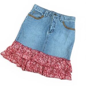 Vintage Y2KMary Kate Ashley Denim Ruffle Skirt Boho Coquette WesternMini Size 14